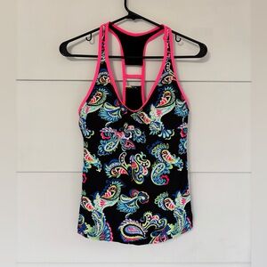 N Good Karma Women’s Medium Racerback Tankini Swim Top Paisley Black Pink Beach